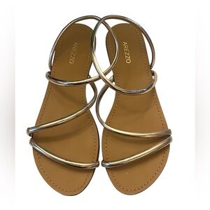 Arezzo Metallic Gold Strappy Tan Footbed Sandals